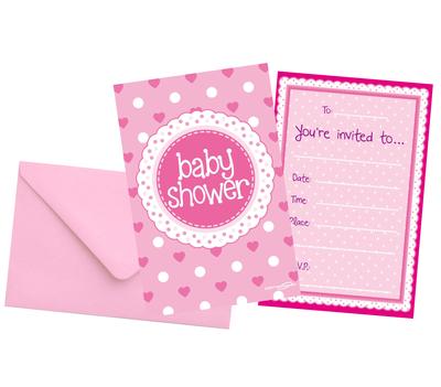 Baby Shower Pink Invites/envelopes 8pcs - Partyware
